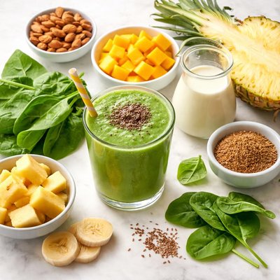 杏仁奶 香蕉 芒果 菠萝 菠菜 亚麻籽