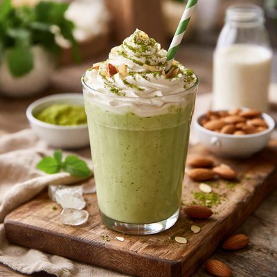 ماتشا فرابتشينو بحليب اللوز