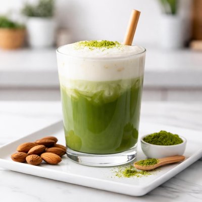 Almond milk matcha latte