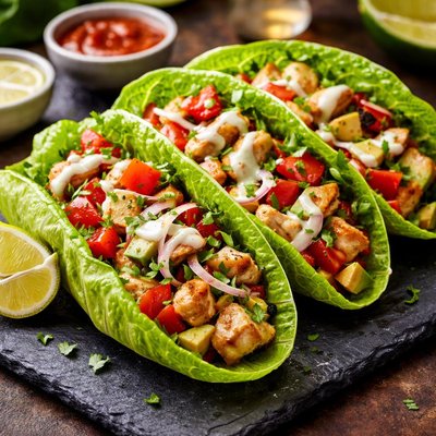 Tacos de Pollo Envueltos en Lechuga de Amigos