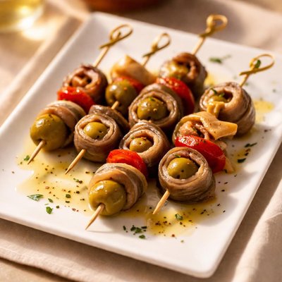 Anchovy and olive skewer
