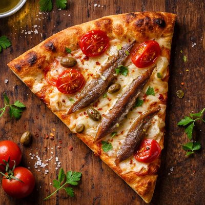 Anchovy pizza slice