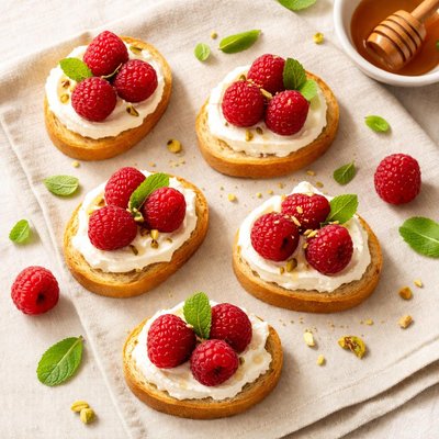Appetizer with raspberry and cream