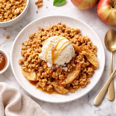 Apple crisp with ice cream