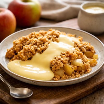 Apple crumble and custerd