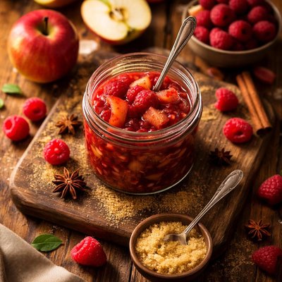 Apple raspberry compote