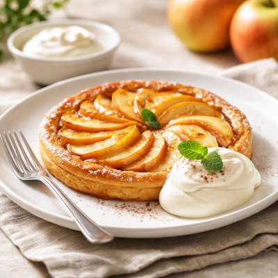 Apple tart and cream