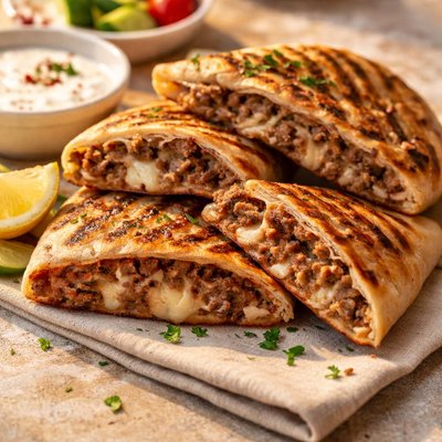 Arayes lamb and cheese