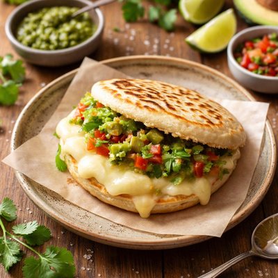 Arepa with cheese and guasacaca
