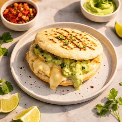 Arepa with cheese and sauce