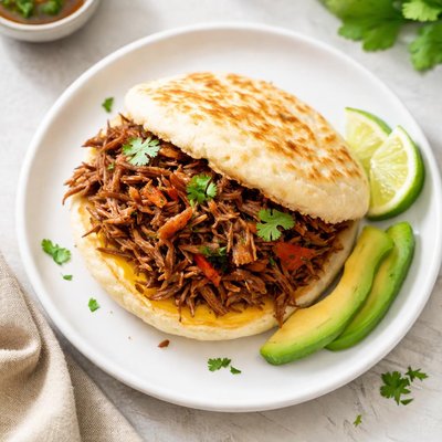 Arepa with shredded beef