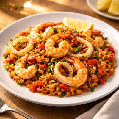Arroz com lulas e gambas