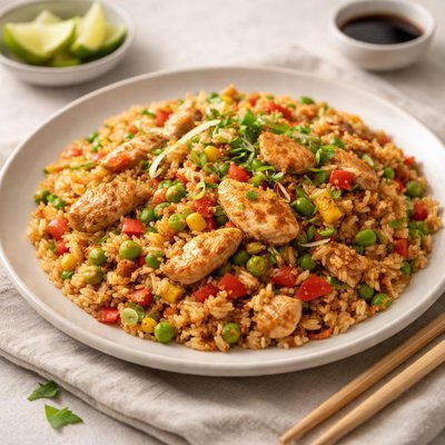 Arroz frito con pollo