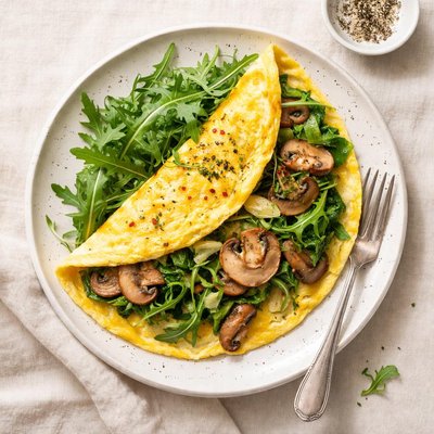 Arugula mushroom omelet
