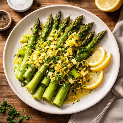 Asparagus tips with lemon leeks