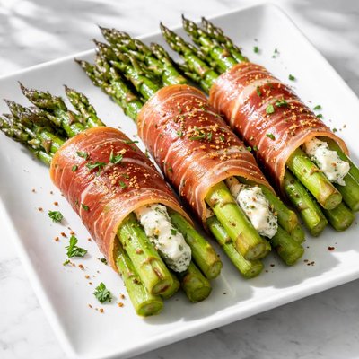 Asparagus with cream cheese wrapped in prosciutto