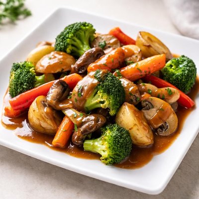 Assorted vegetables with gravy