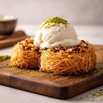 Atom kadayif with ice cream
