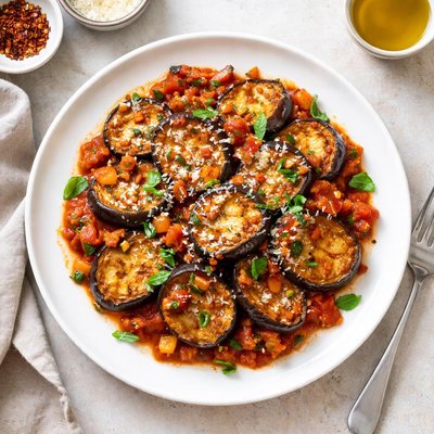 Aubergine with tomato sauce
