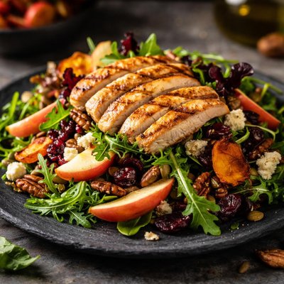 Autumn salad with grilled chicken