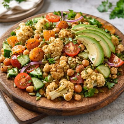 Avocado chickpea pumpkin and cauliflower salad