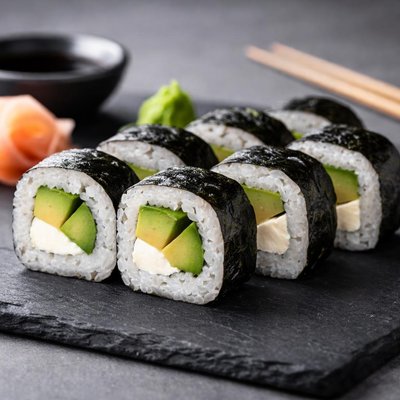 Avocado maki sushi with cream cheese