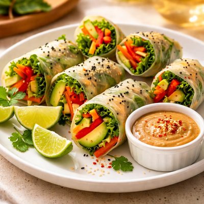 Avocado salad roll with dip