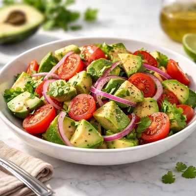 Avocado salad with red onion and tomato