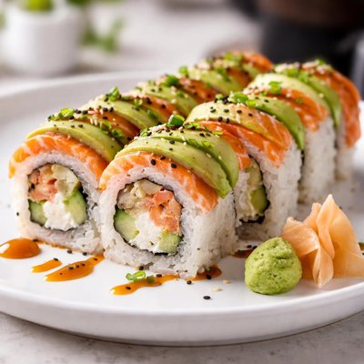 Avocado salmon sushi roll