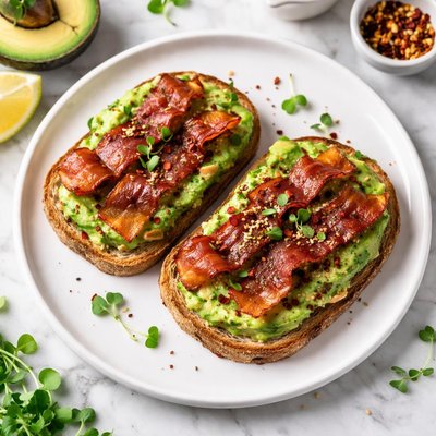 Avocado toast with bacon