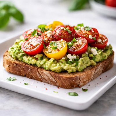 Avocado toast with cherry tomatoes