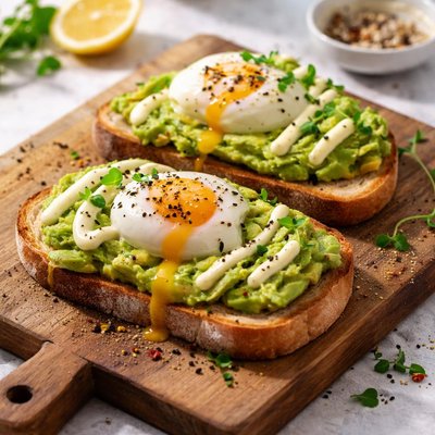 Avocado toast with egg and mayonnaise