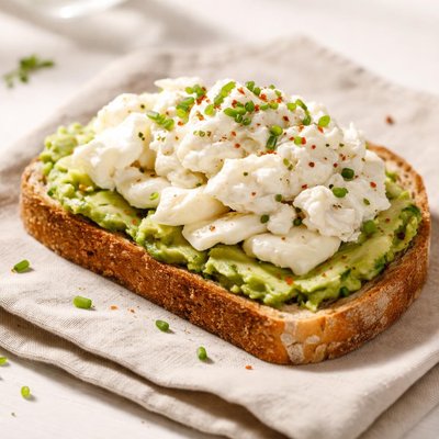 Avocado toast with egg whites and cottage cheese