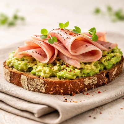 Avocado toast with ham