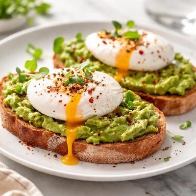 Avocado toast with poached eggs