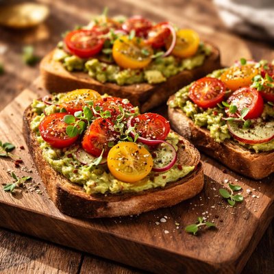 Avocado toast with tomatoes