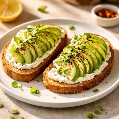 Avocado with toast and cream chesse