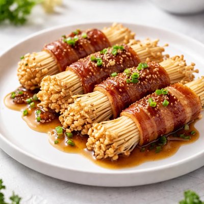 Bacon-wrapped enoki mushrooms