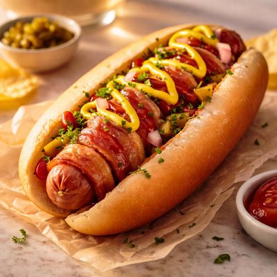 Bacon-wrapped hot dog