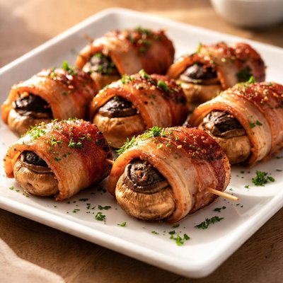 Bacon-wrapped mushrooms