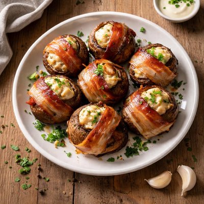 Bacon-wrapped stuffed mushroom