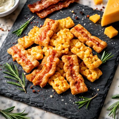 Bacon and cheese shape crackers