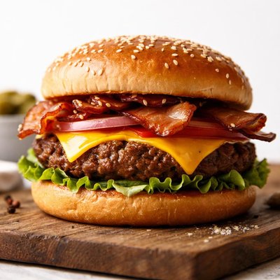 Bacon and cheese steers burger
