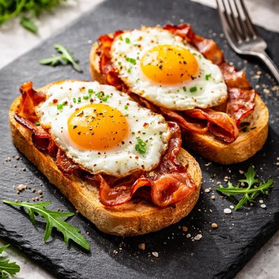 Bacon and eggs on toast
