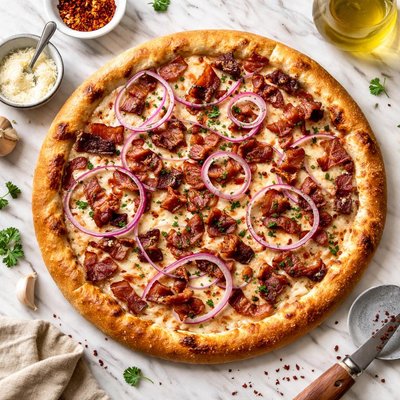 Bacon and onion pizza