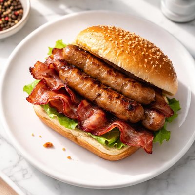Bacon and sausage sandwich