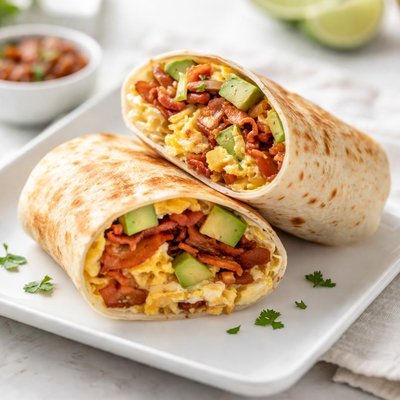 Bacon avocado breakfast burrito