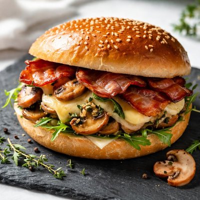 Bacon cheese mushroom bunwich