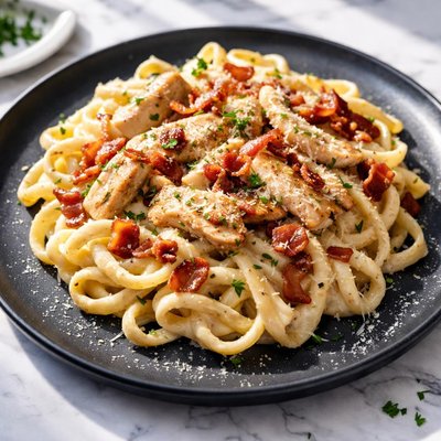 Bacon chicken alfredo pasta