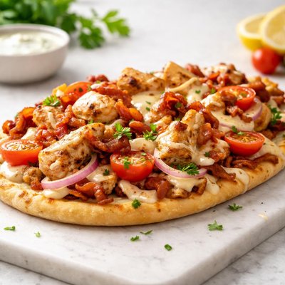 Bacon chicken on flatbread